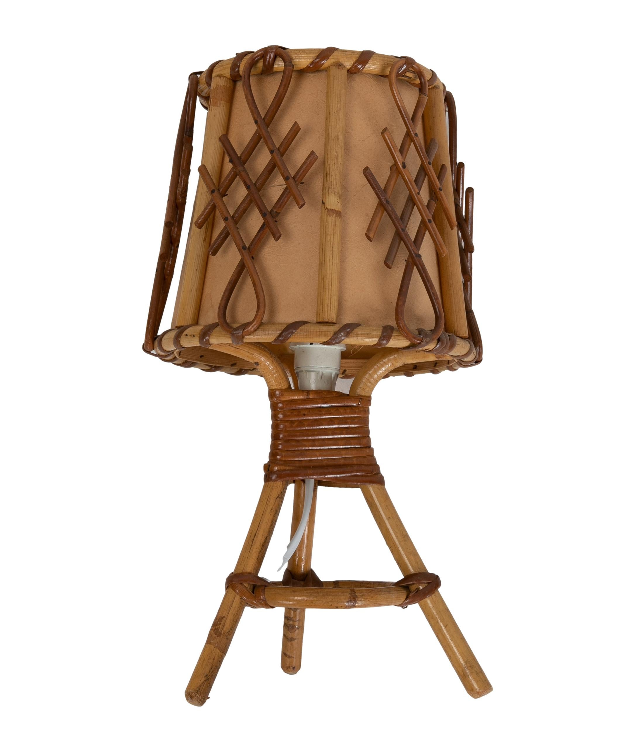 1980s Spanish Bamboo Table Lamp In Good Condition For Sale In Marbella, ES