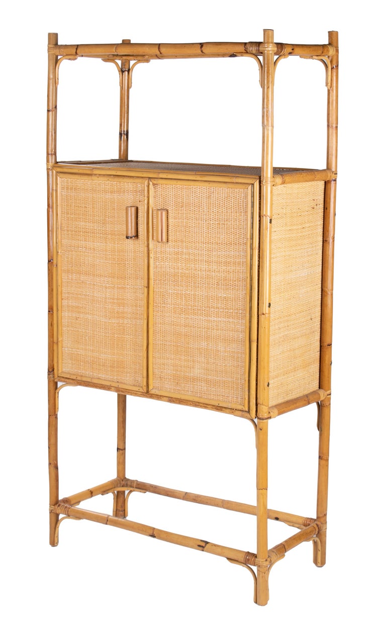 1980s Spanish Bamboo Two-Door Shelved Bookcase For Sale at ...