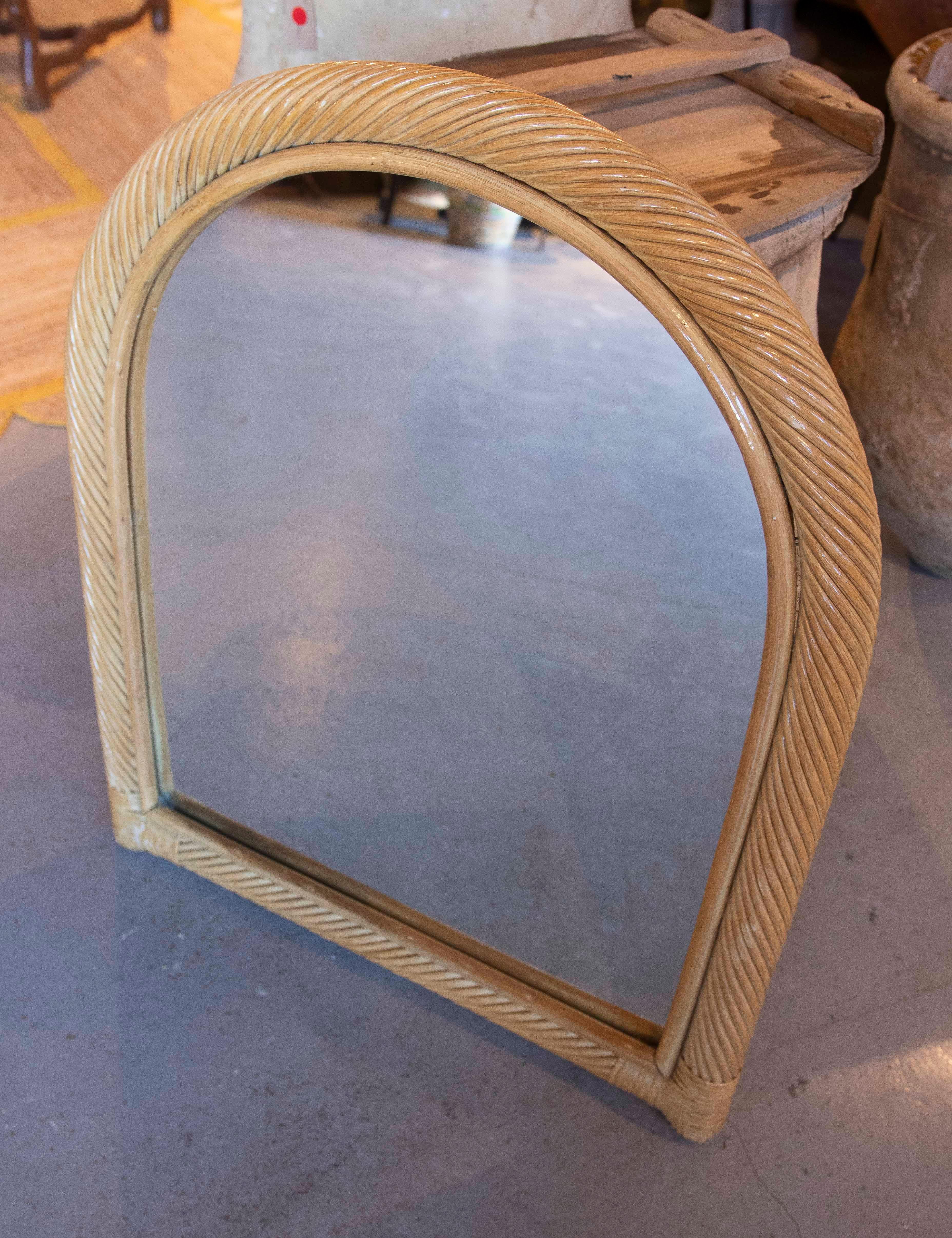 20th Century 1980s Spanish Bamboo Wall Mirror with Arched Finish  For Sale