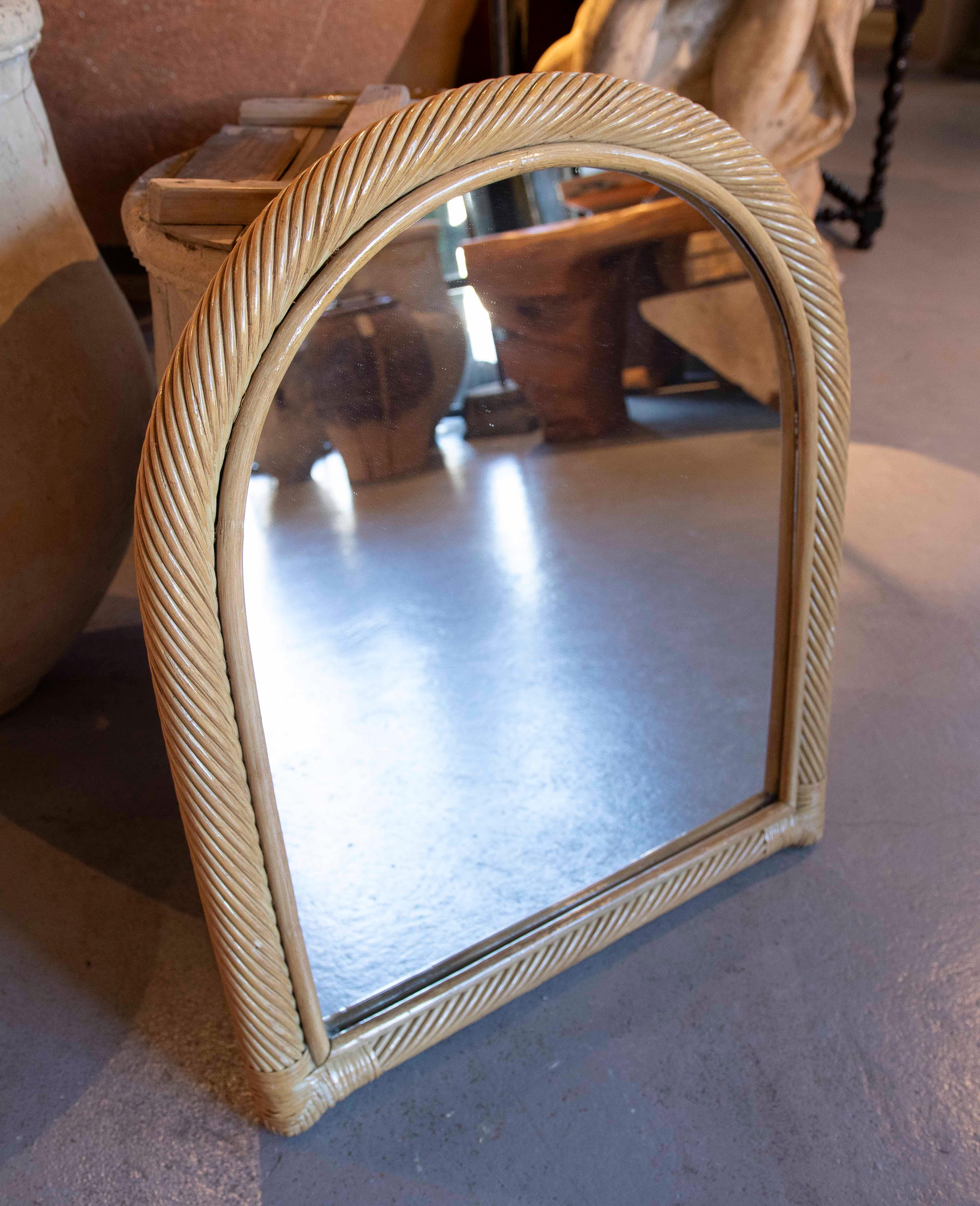1980s Spanish Bamboo Wall Mirror with Arched Finish  For Sale 1