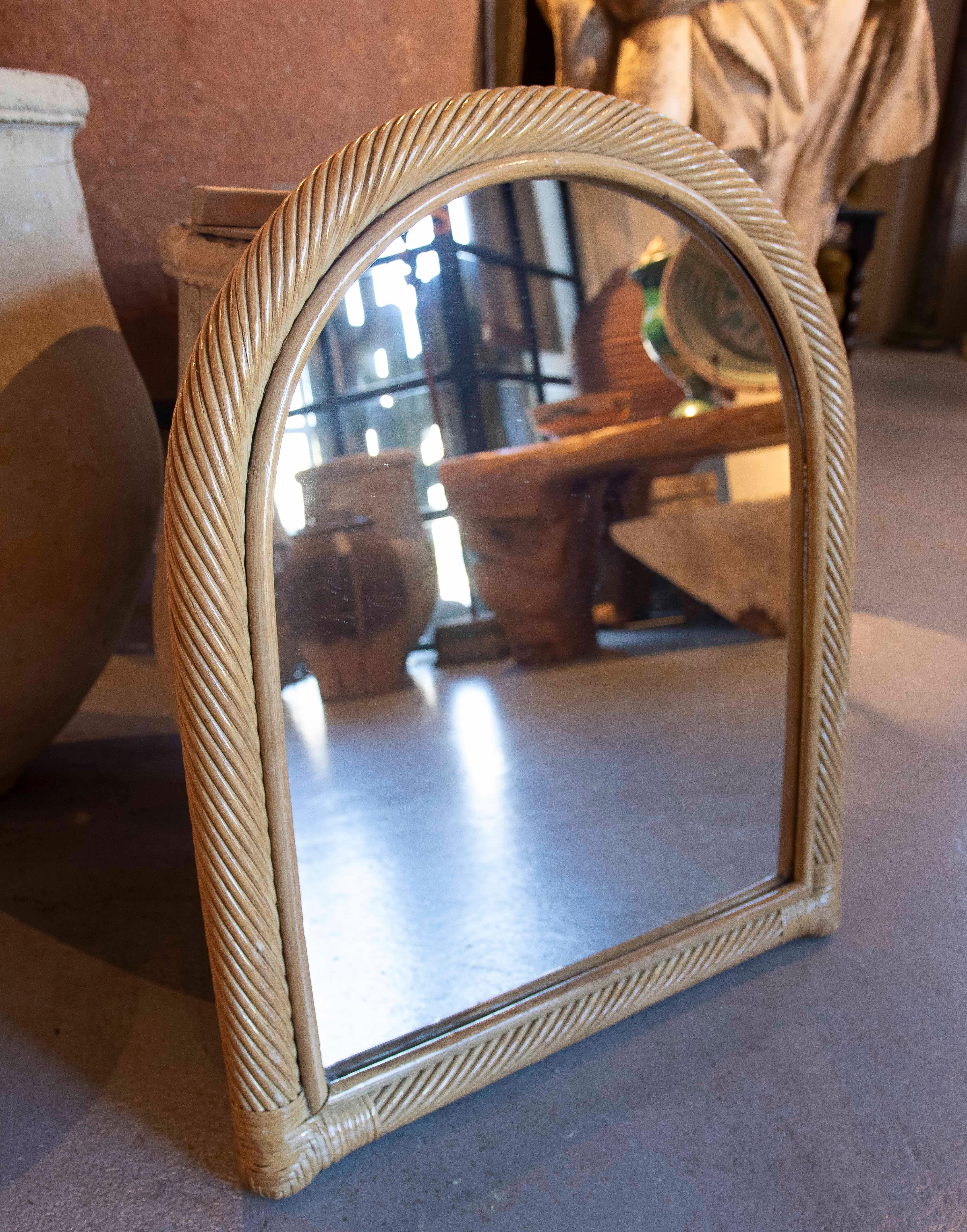 1980s Spanish Bamboo Wall Mirror with Arched Finish  For Sale 2