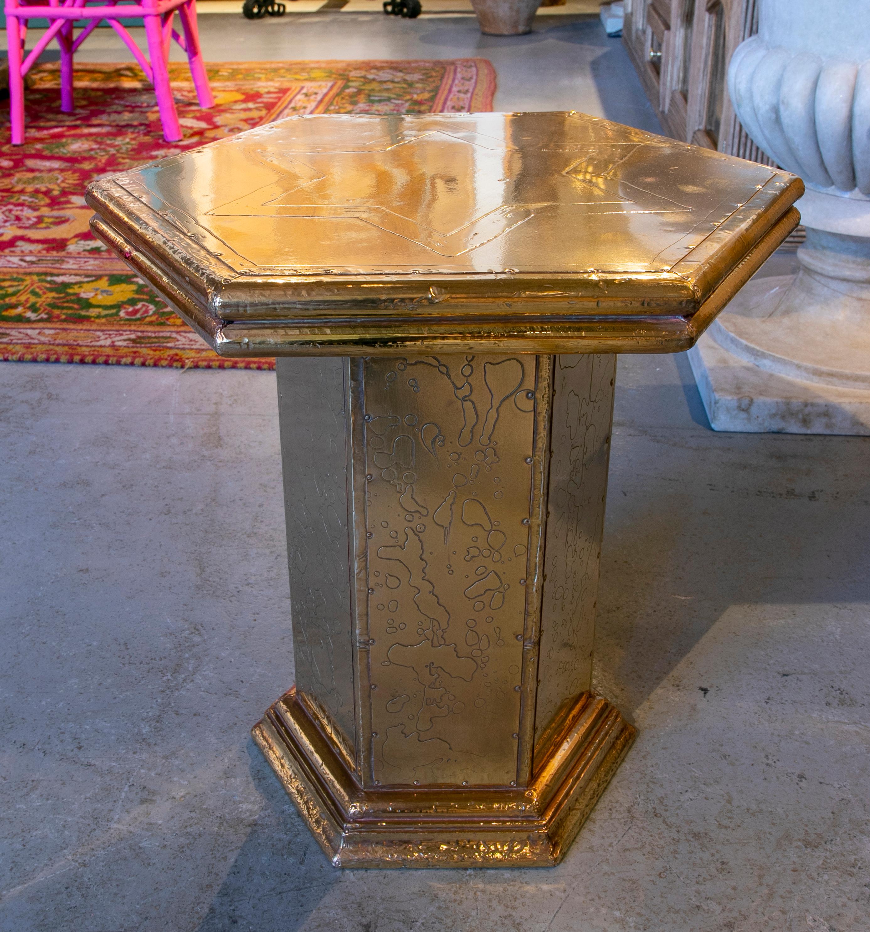 1980s Spanish Bronze Octagonal Side Table In Good Condition In Marbella, ES