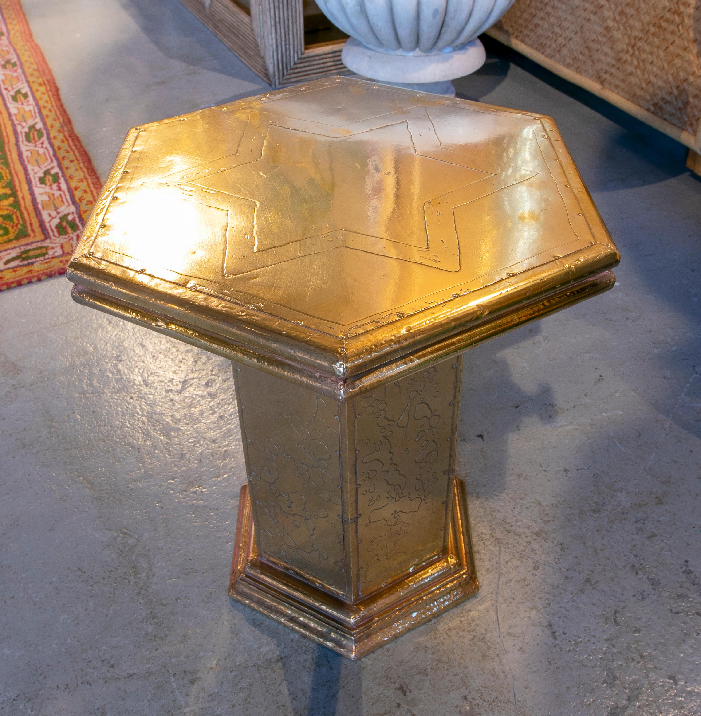 1980s Spanish Bronze Octagonal Side Table 1