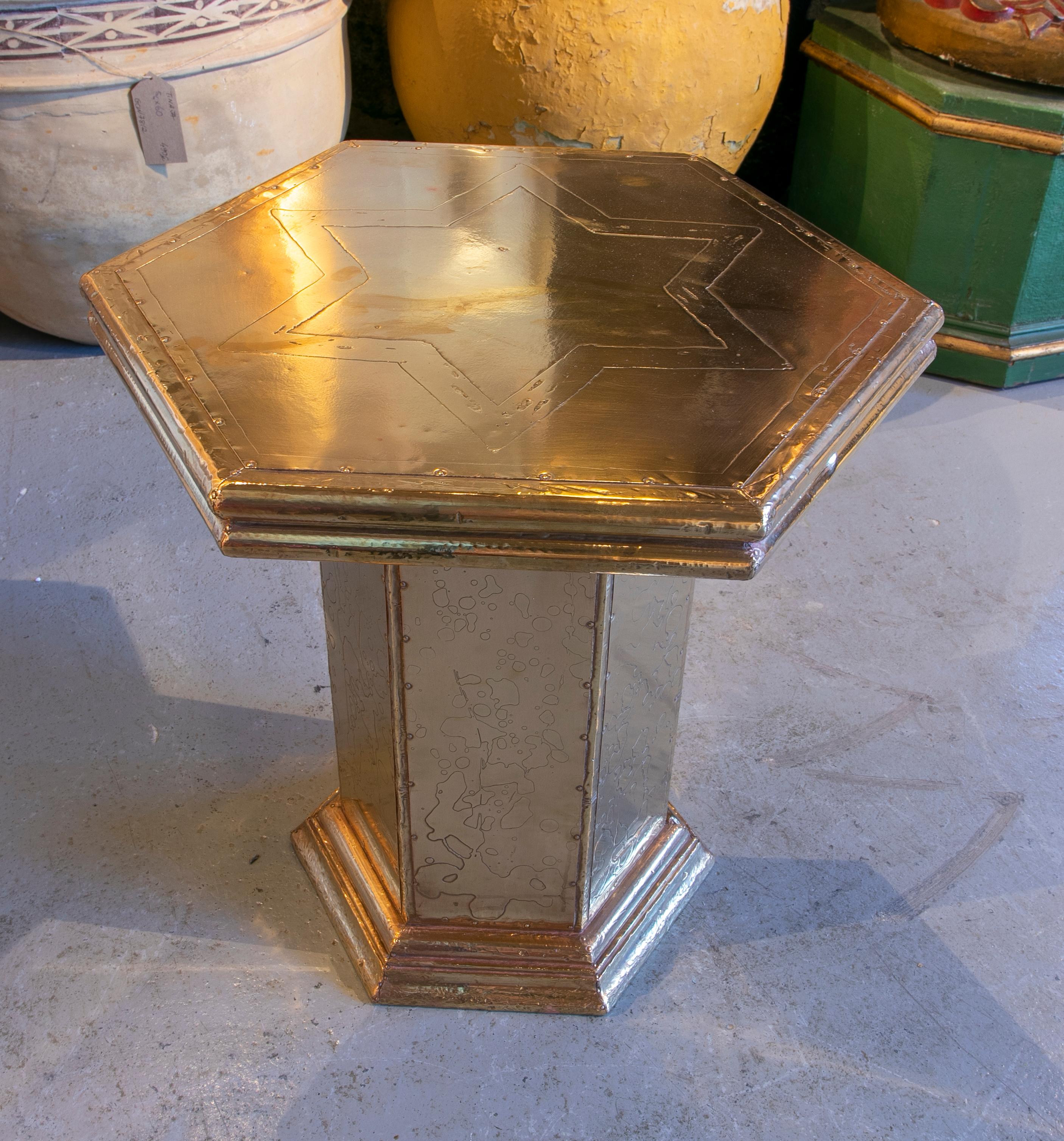 1980s Spanish Bronze Octagonal Side Table 2