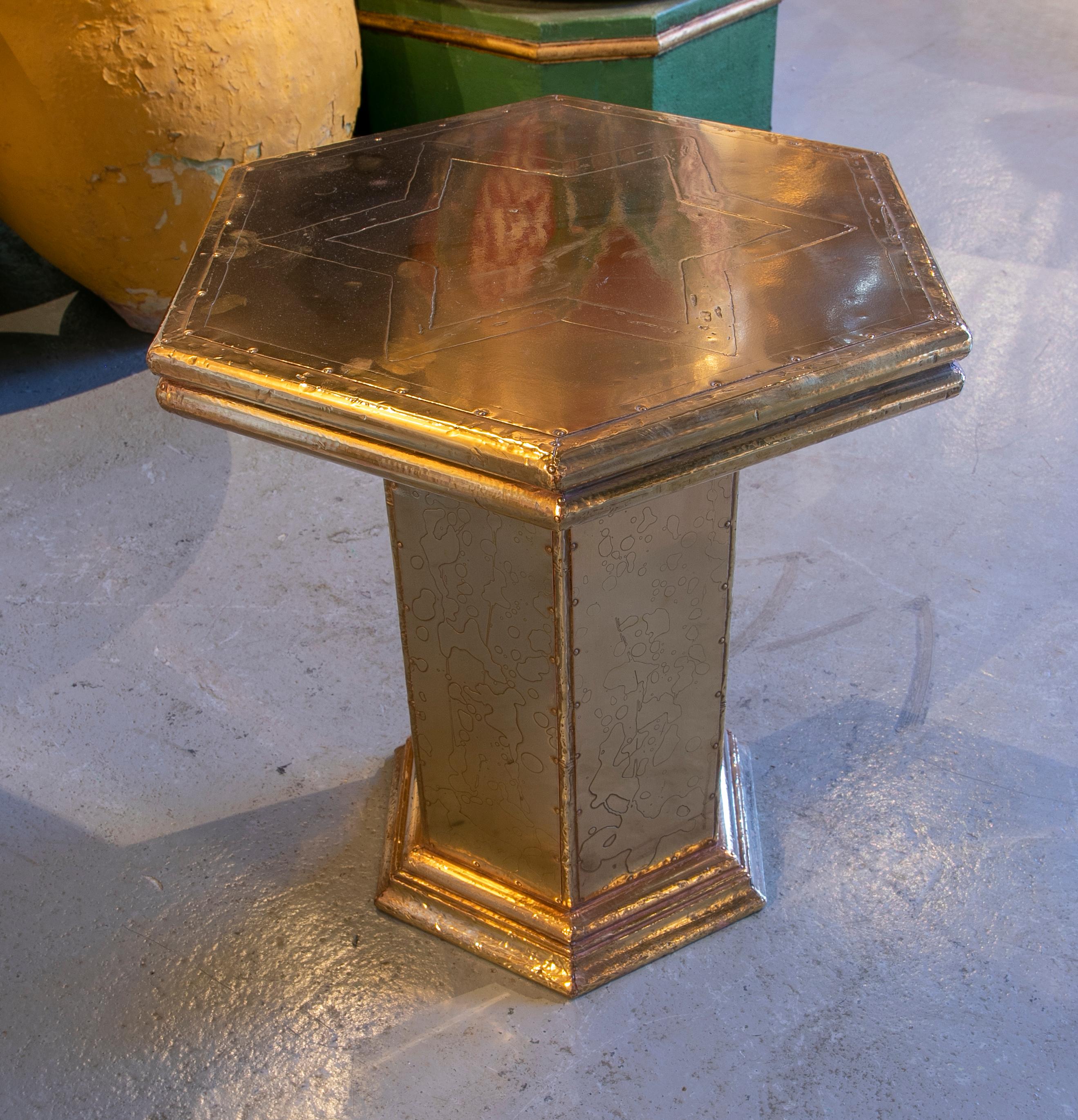 1980s Spanish Bronze Octagonal Side Table 3