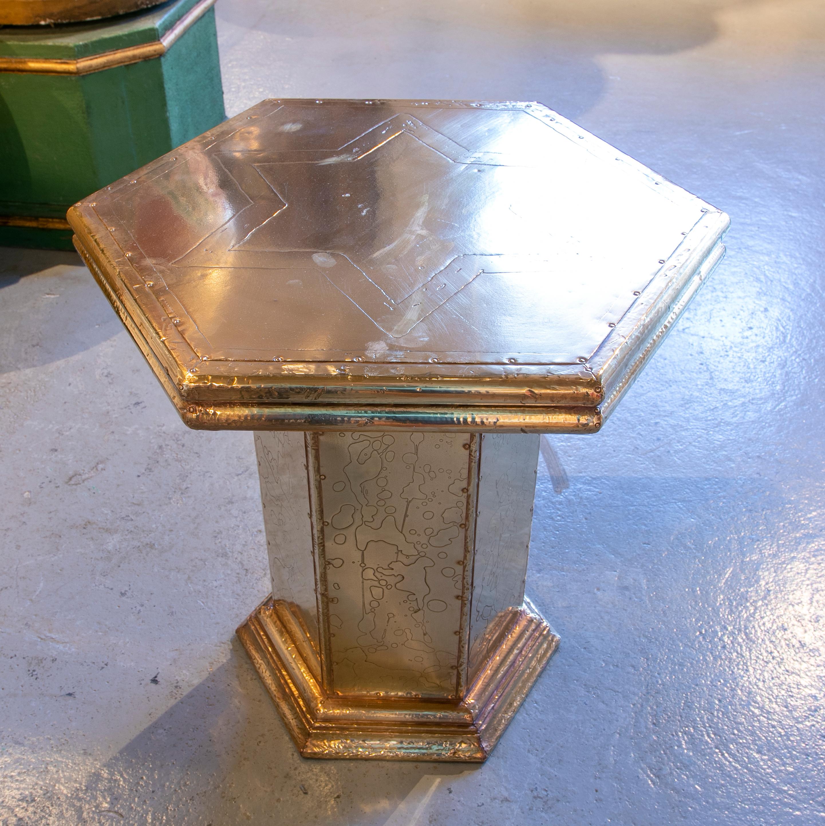 1980s Spanish Bronze Octagonal Side Table 4