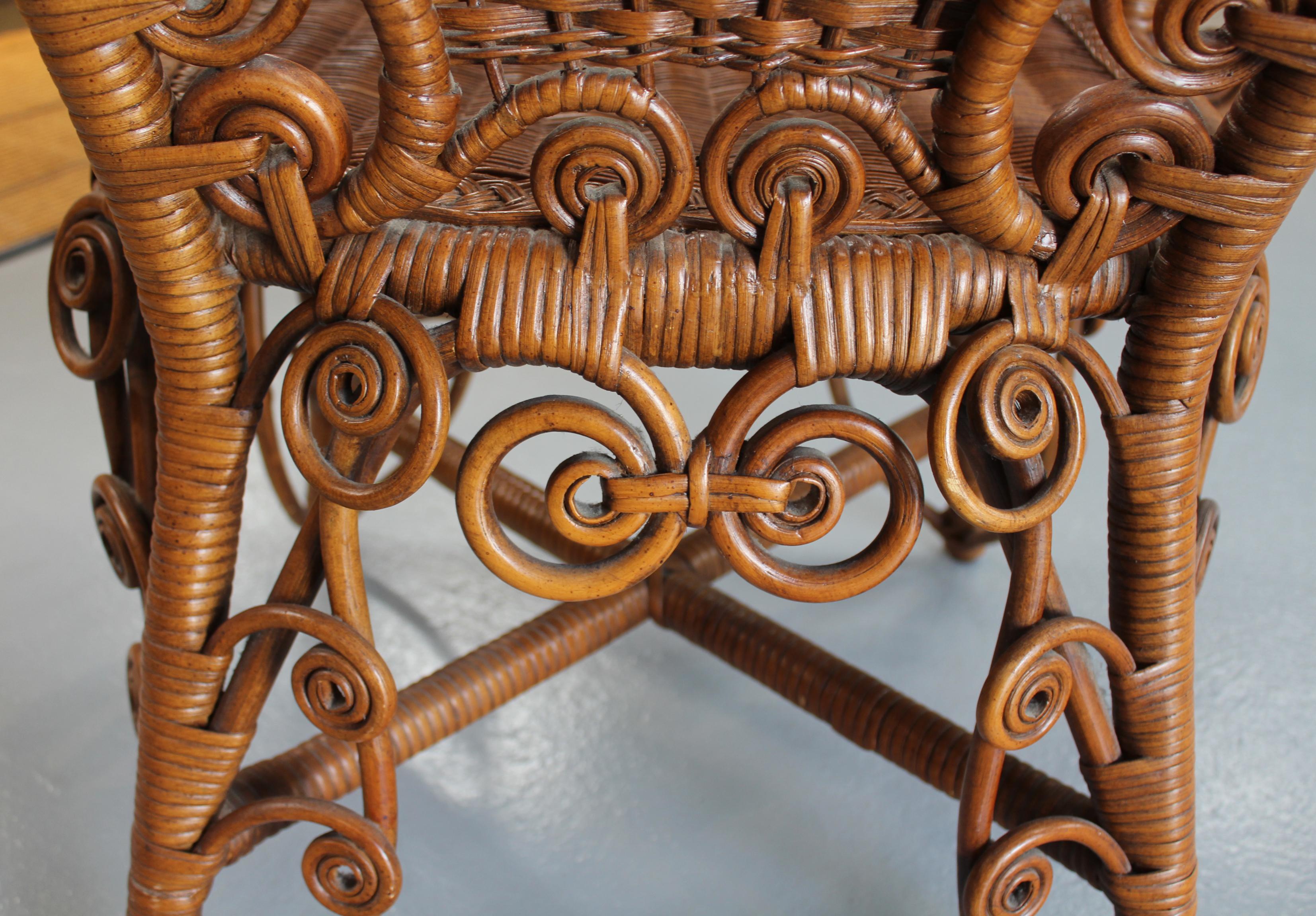 1980s Spanish Canework and Wood Armchair with Volutes Decoration 5