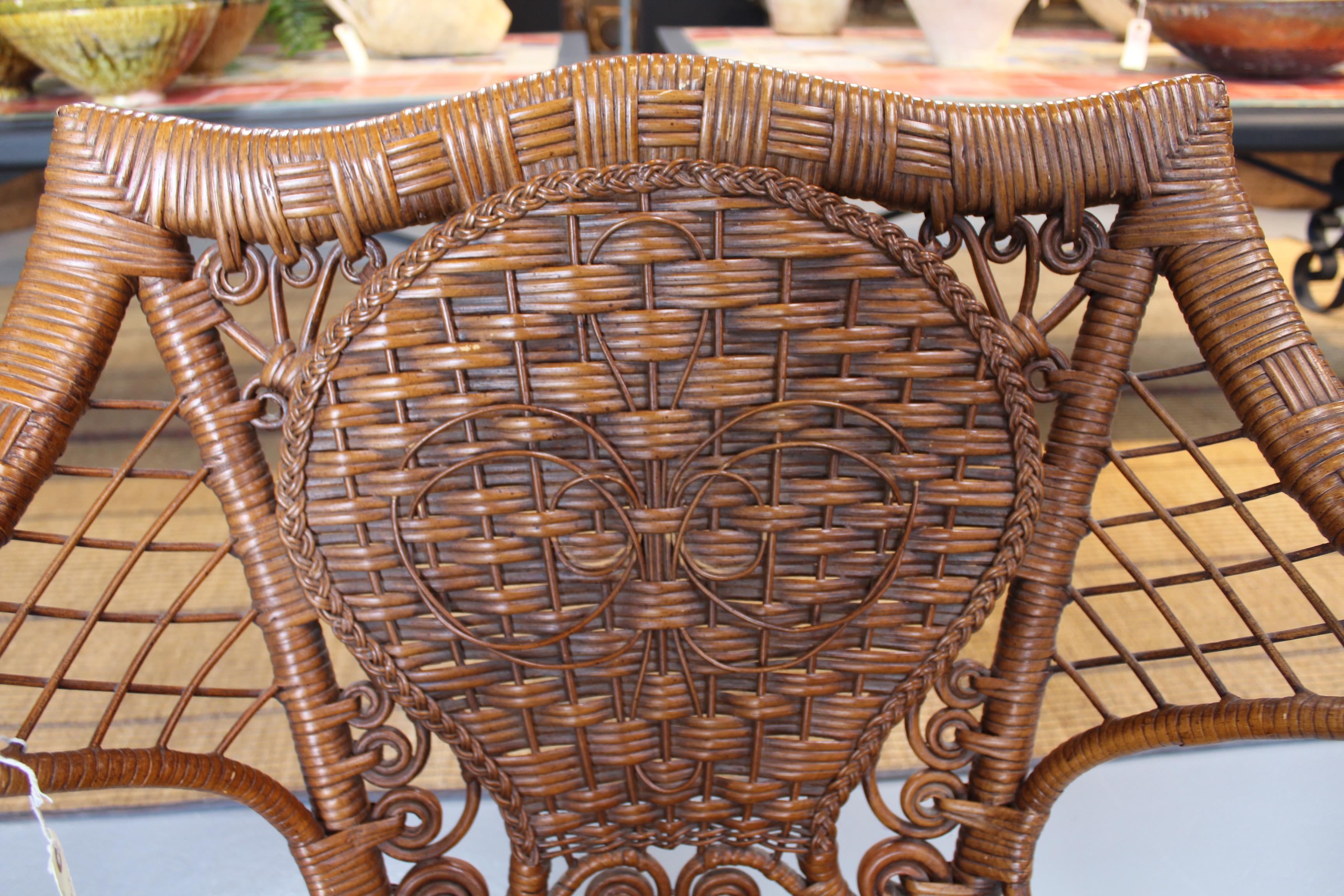 20th Century 1980s Spanish Canework and Wood Armchair with Volutes Decoration