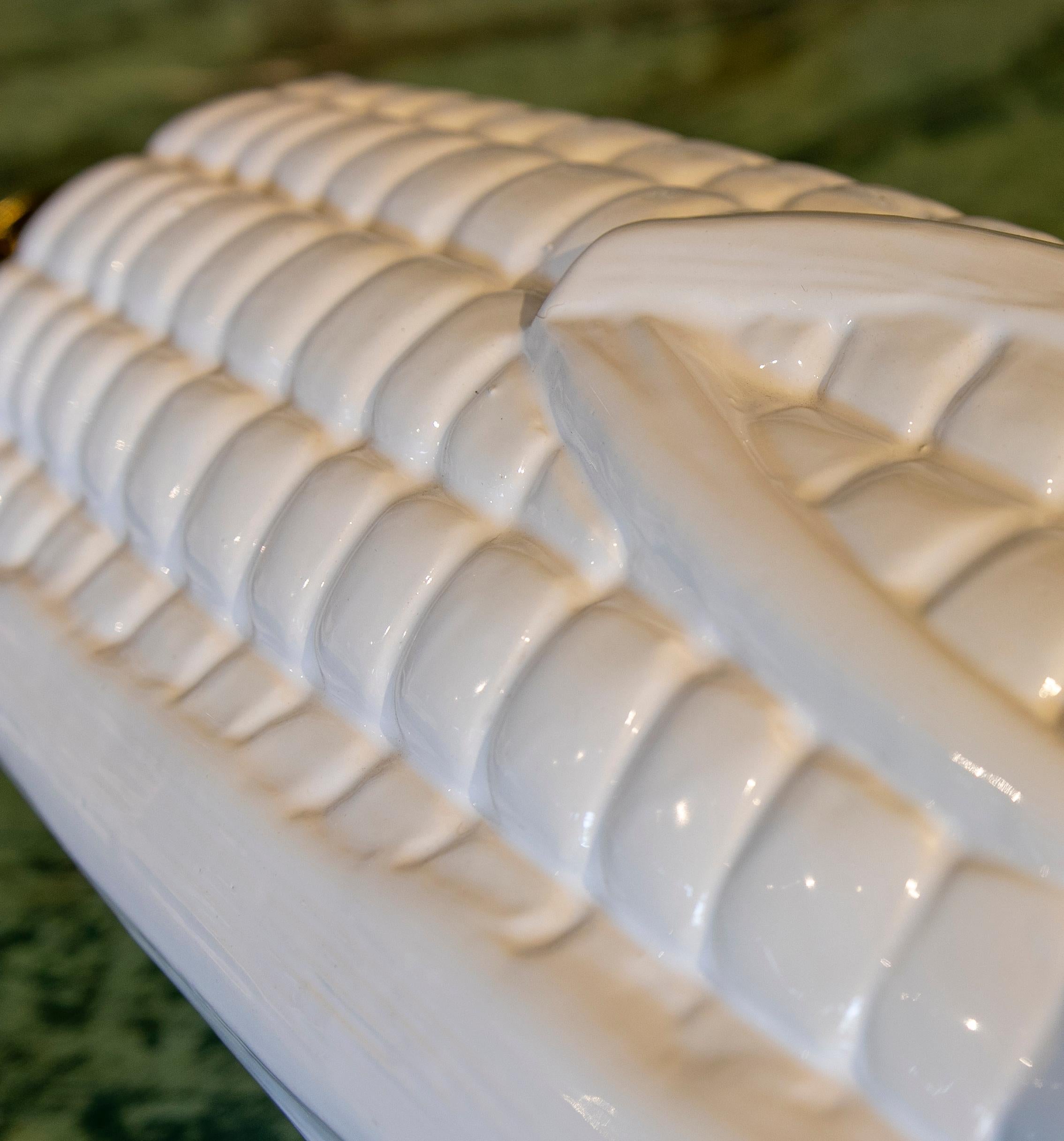1980s Spanish Ceramic Glaced Lamp with Corn Form in White Color For Sale 9