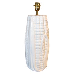1980s Spanish Ceramic Glaced Lamp with Corn Form in White Color
