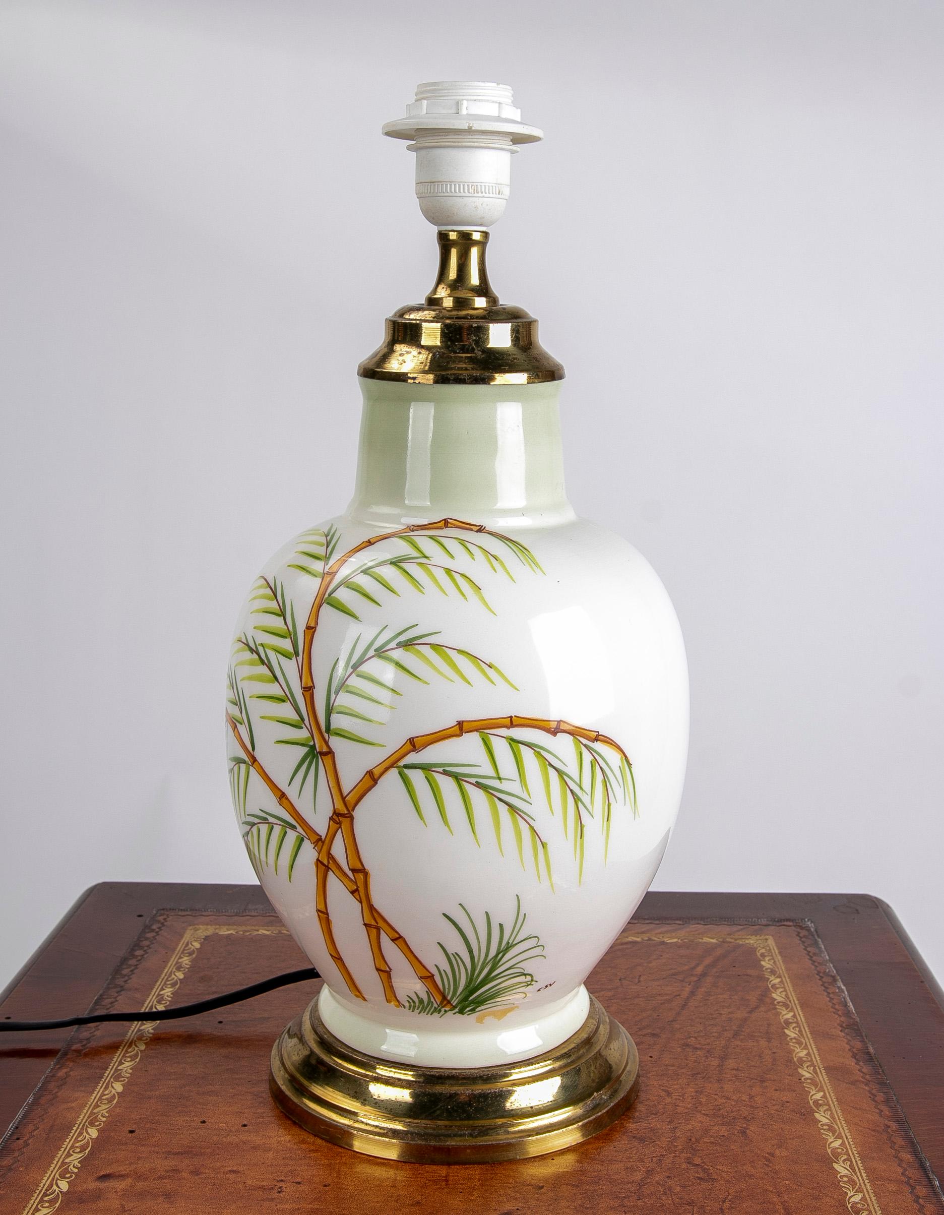 1980s Spanish Ceramic lamp with hand-painted palm trees.
