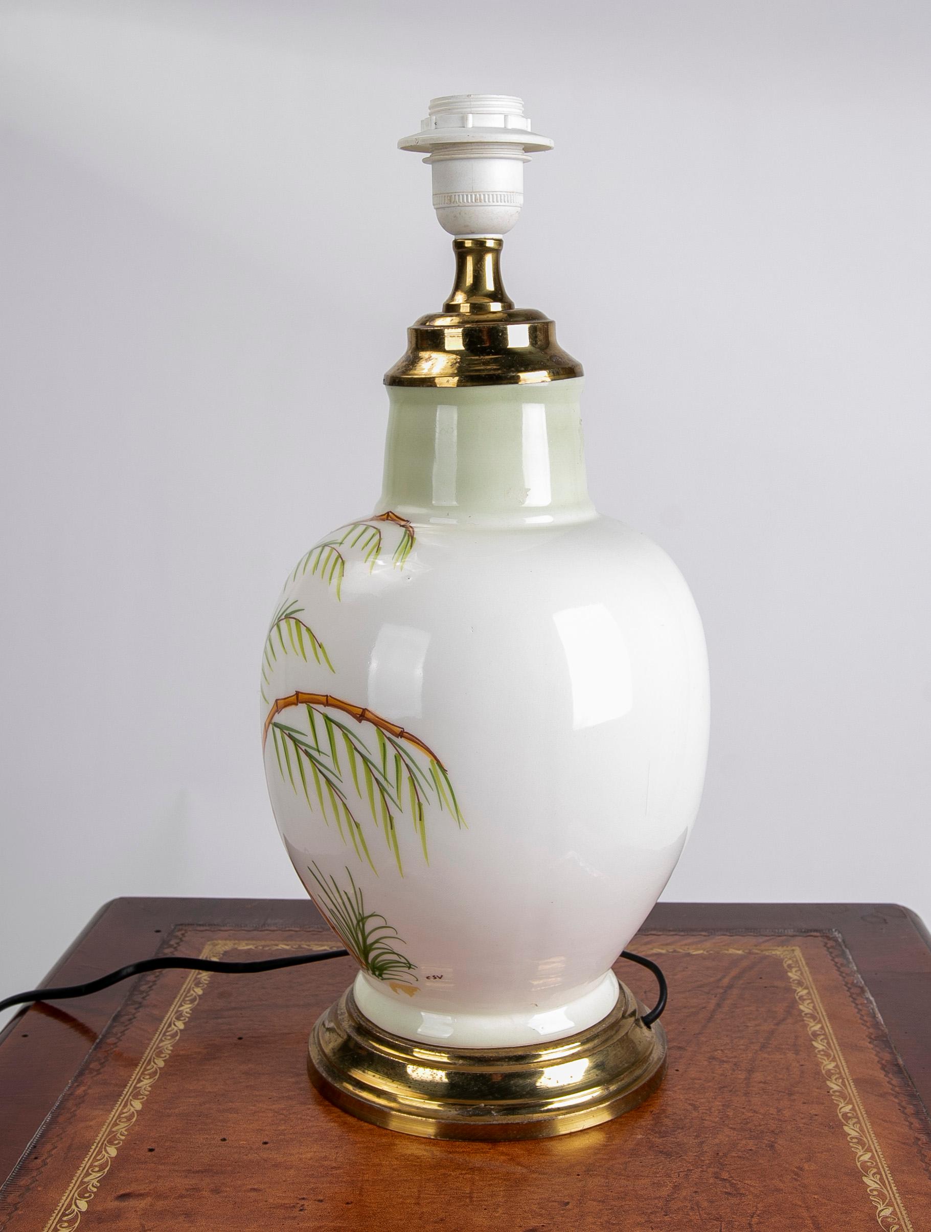 Glazed 1980s Spanish Ceramic Lamp with Hand-Painted Palm Trees For Sale