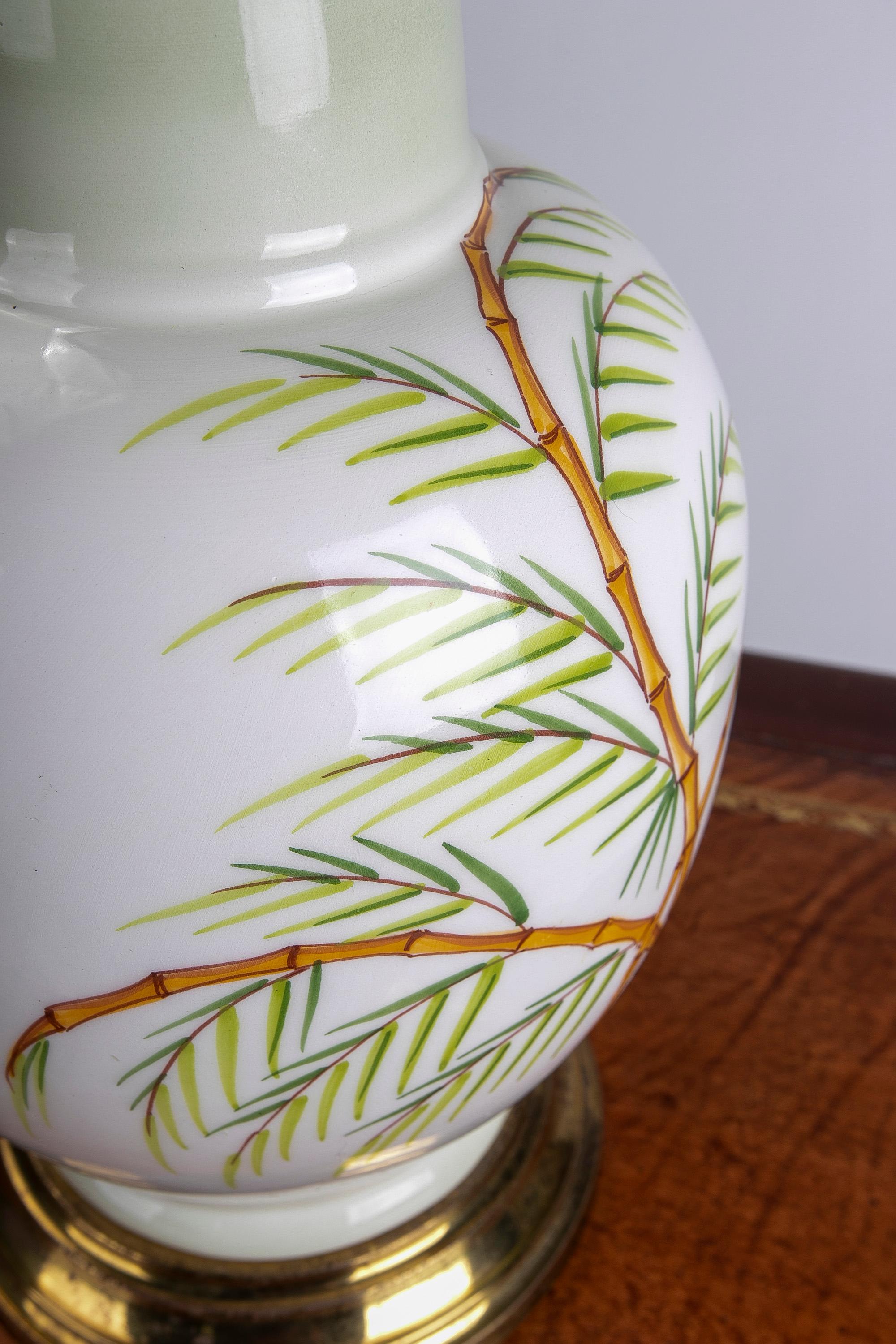 1980s Spanish Ceramic Lamp with Hand-Painted Palm Trees For Sale 4