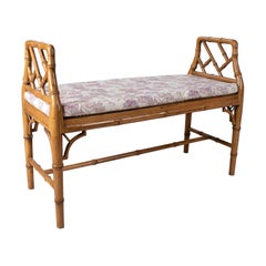 1980s Spanish Faux Bamboo Wooden Long Stool Backless Bench