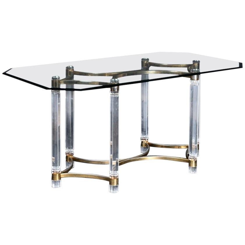 1980s Spanish Gilded Brass and Methacrylate Dining Table