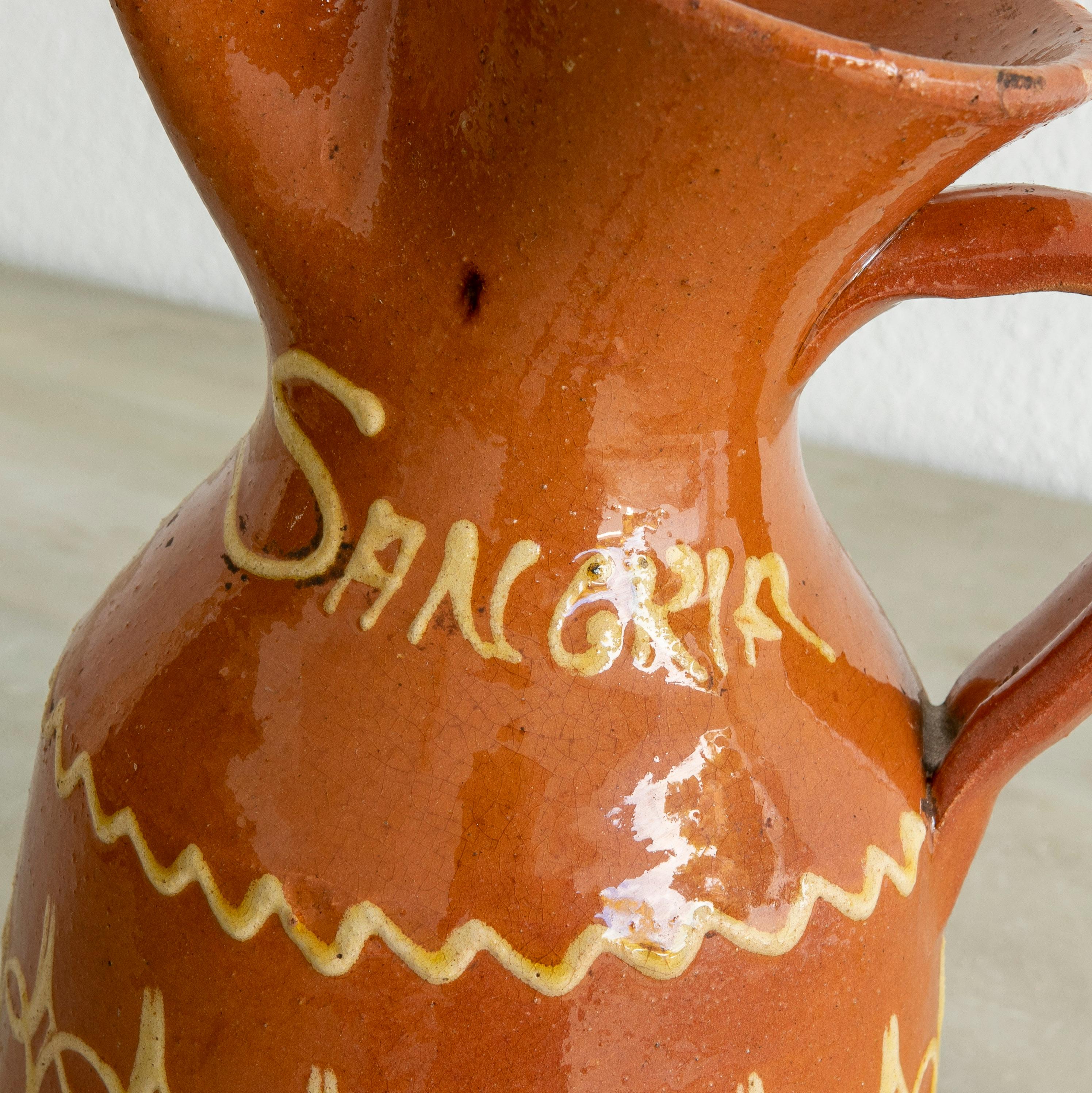 Pichet en céramique émaillée espagnole des années 1980 pour la boisson d'été Sangria en vente 2