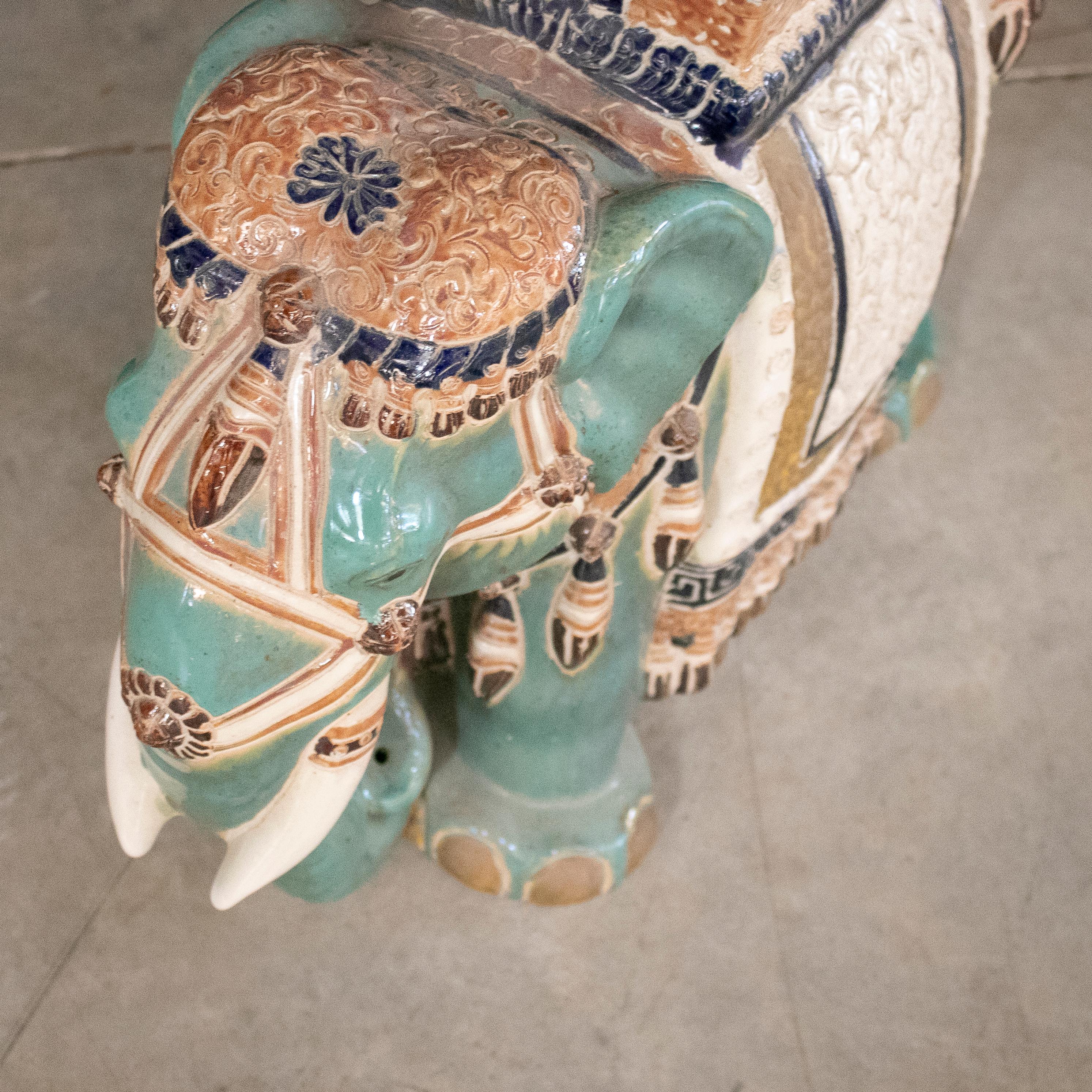 20th Century 1980s Spanish Glazed Ceramic Painted Elephant Pedestal