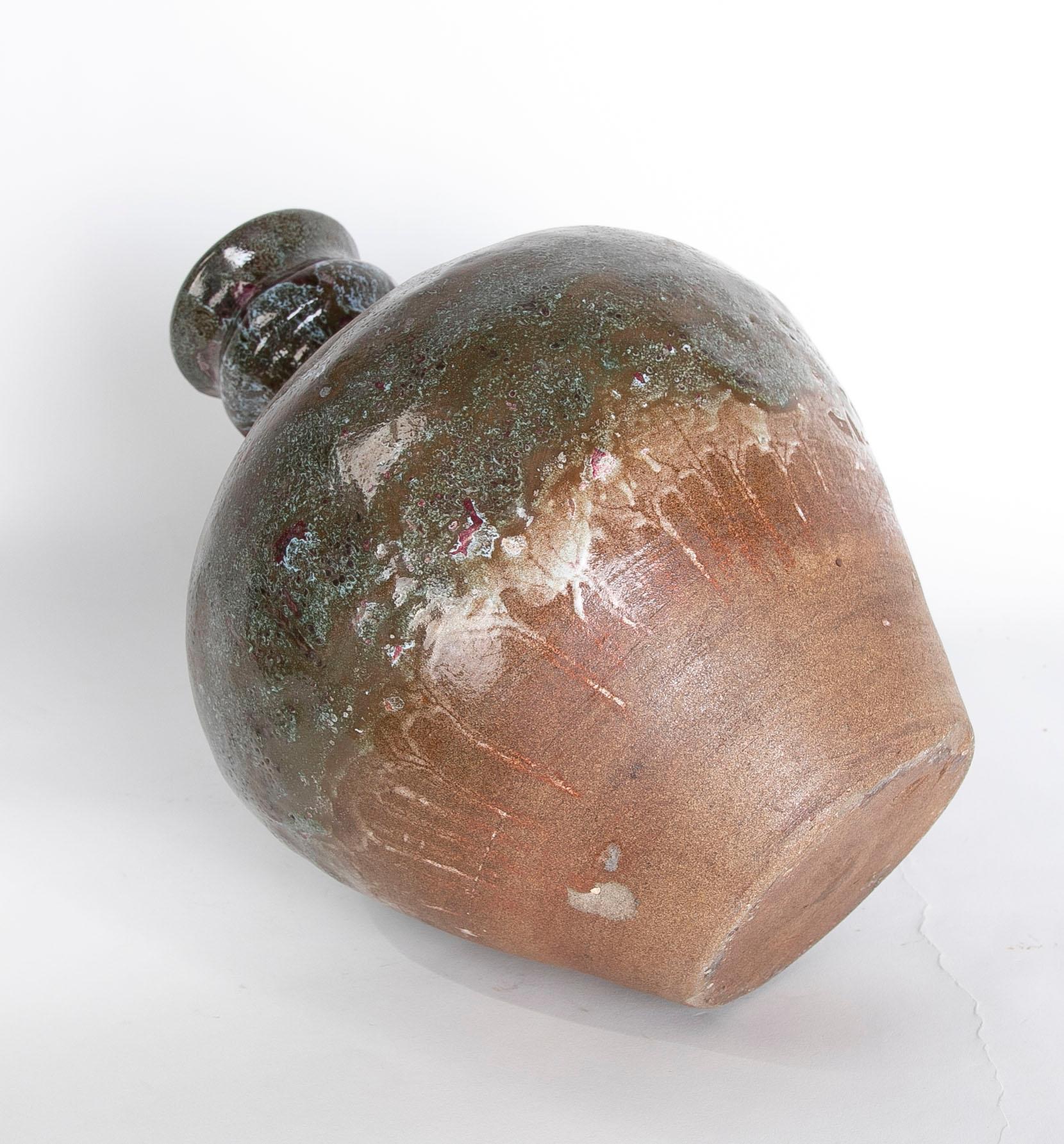 1980s Spanish Glazed Ceramic Vase in Brown Tones For Sale 6