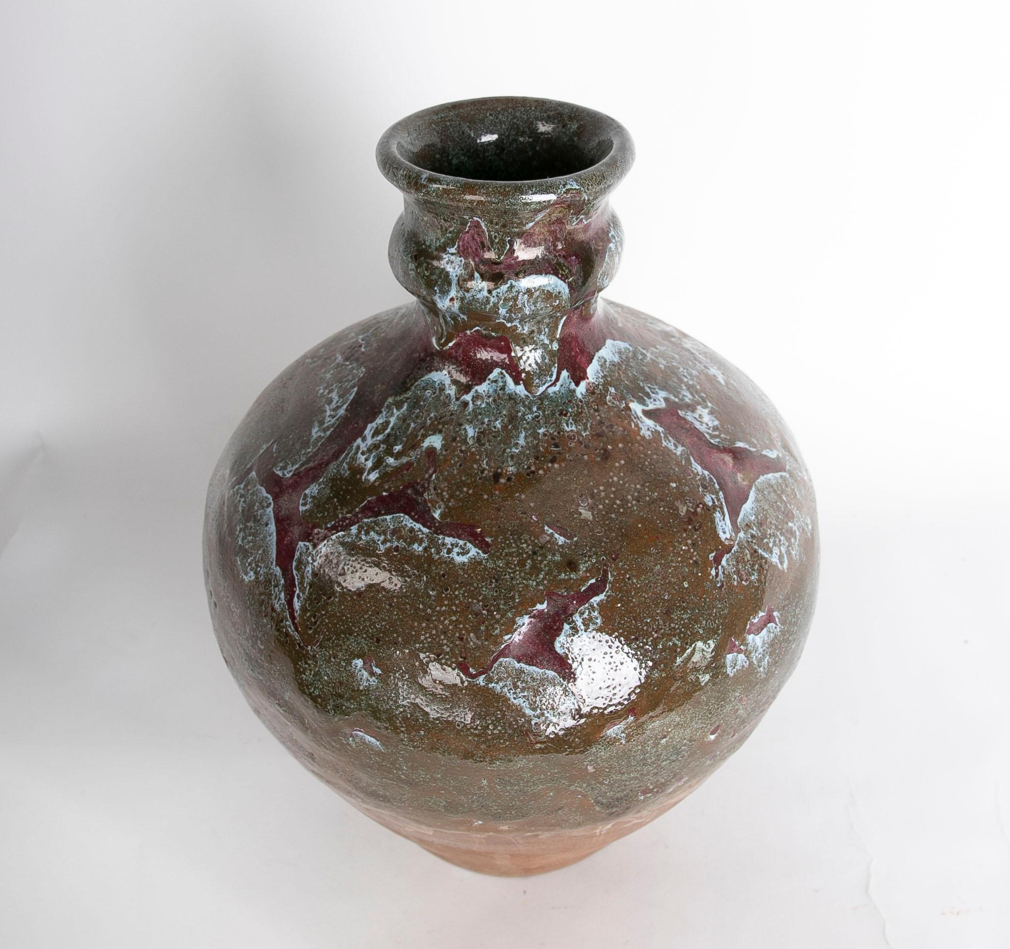 1980s Spanish Glazed Ceramic Vase in Brown Tones.