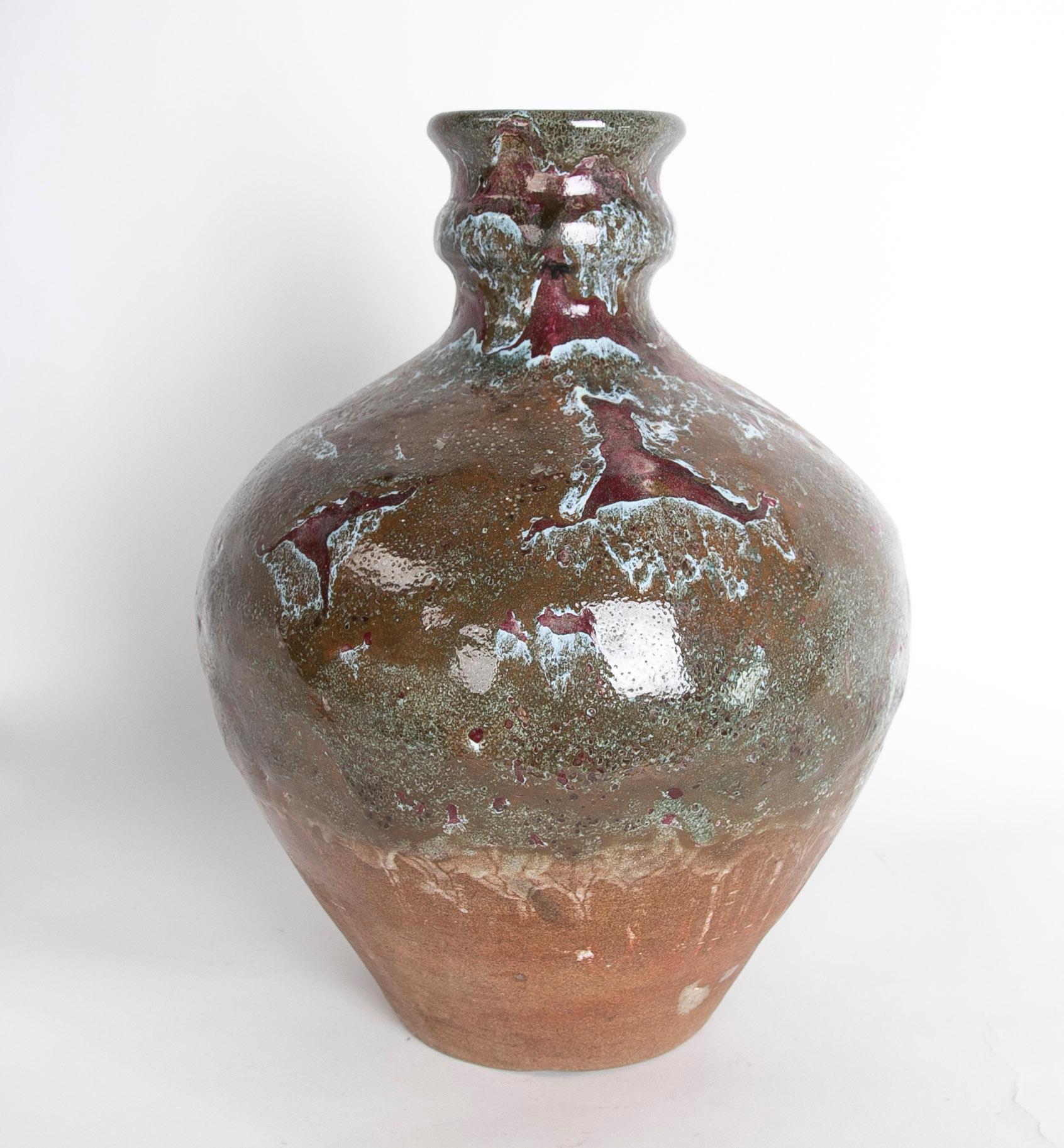 1980s Spanish Glazed Ceramic Vase in Brown Tones In Good Condition For Sale In Marbella, ES