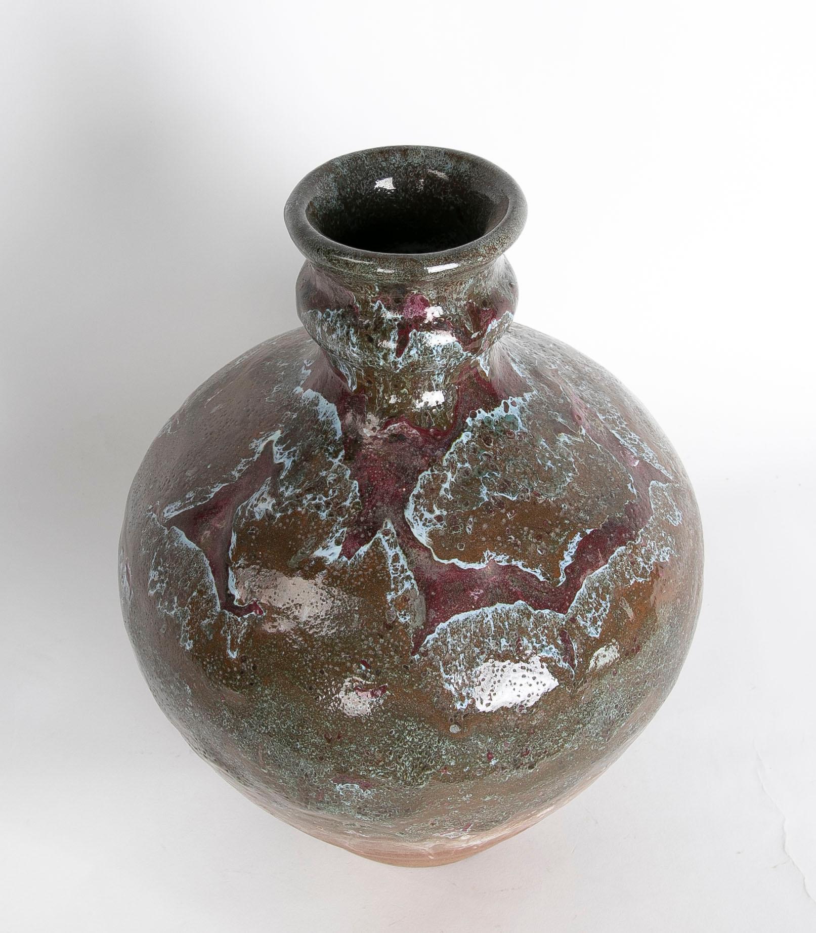 Spanische glasierte Keramikvase in braunen Tönen aus den 1980er Jahren (20. Jahrhundert) im Angebot