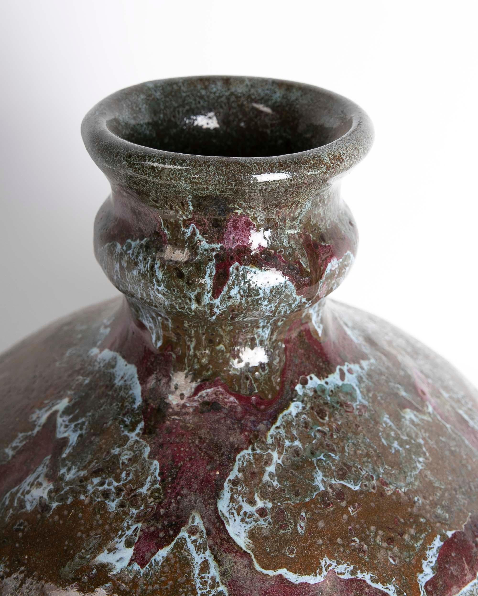1980s Spanish Glazed Ceramic Vase in Brown Tones For Sale 3