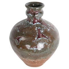 1980s Spanish Glazed Ceramic Vase in Brown Tones
