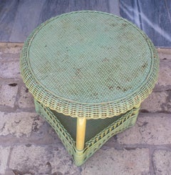 1980s Spanish Green Wicker Side Table