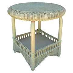 1980s Spanish Green Wicker Side Table