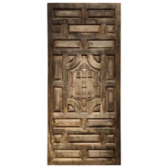1980s Spanish Hand Carved Panelled Wooden Door