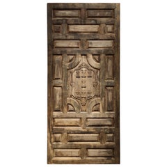 Vintage 1980s Spanish Hand Carved Panelled Wooden Door