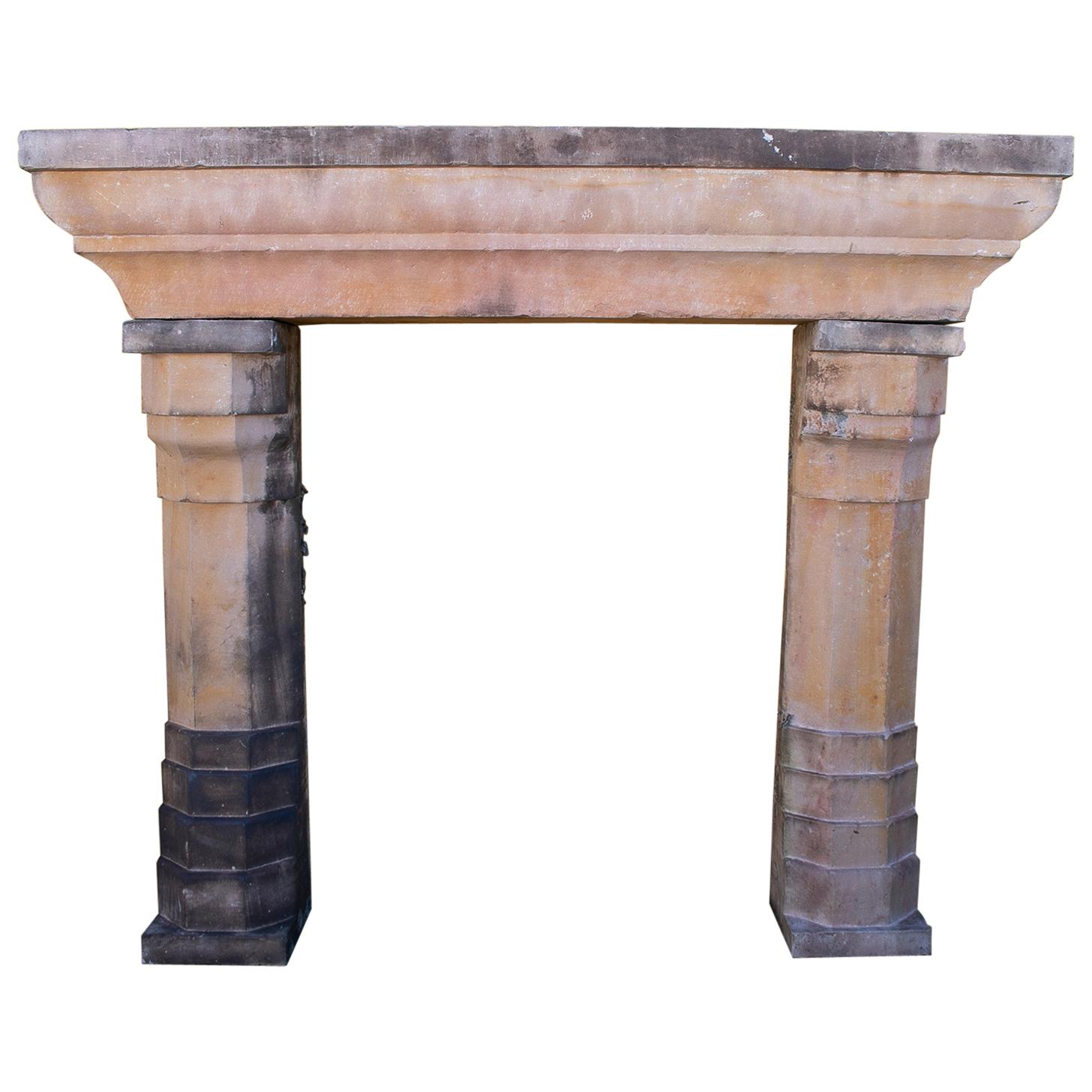 1980s Spanish Hand Carved Sandstone Fireplace Mantle For Sale at 1stDibs