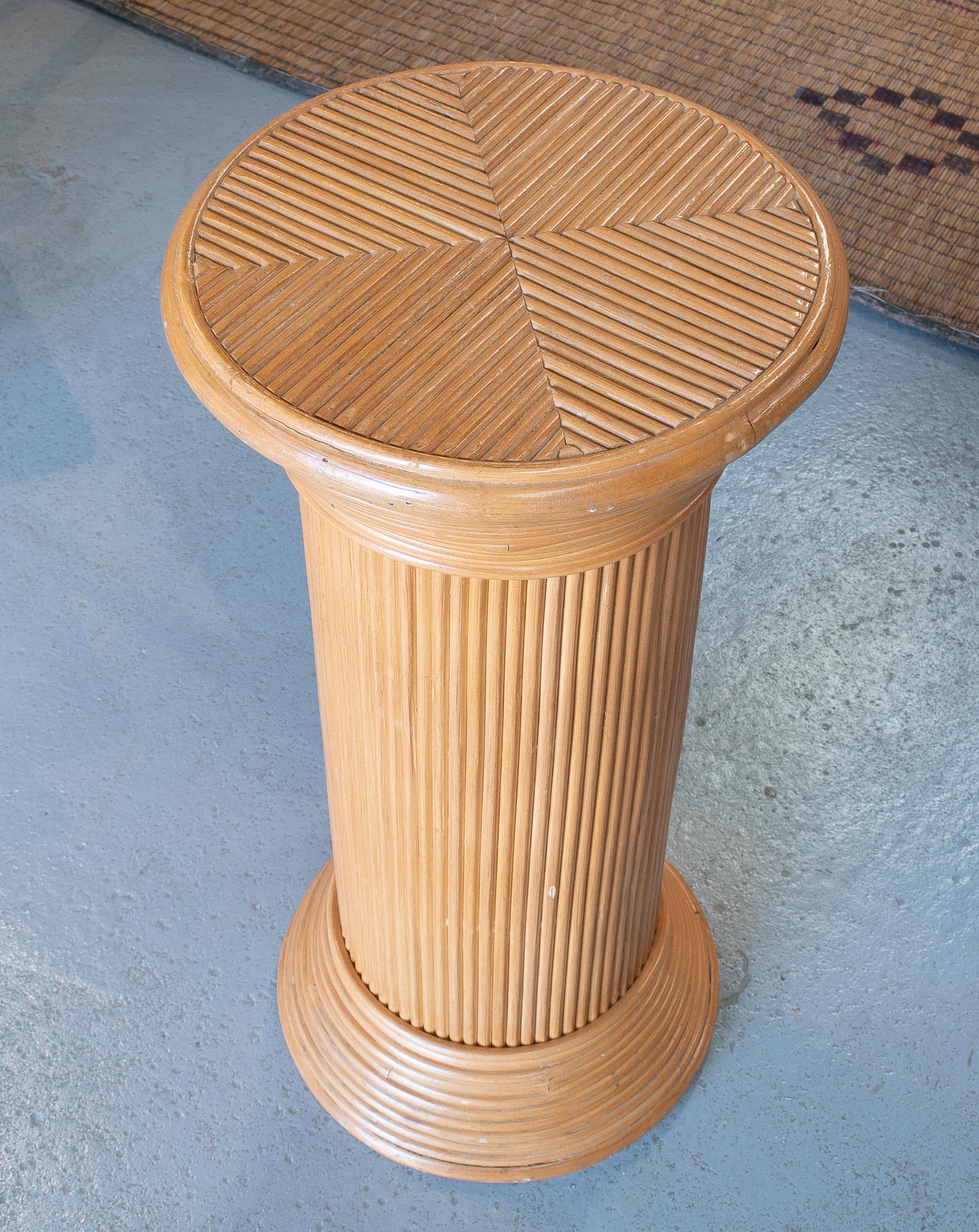 Bamboo 1980s Spanish Handmade Wicker Pedestal Base