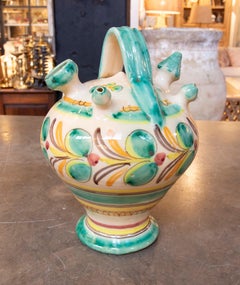 1980er Jahre Spanisches handbemaltes glasiertes Keramik-Botijo