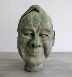 1980s Spanish Hand Sculpted Terracotta Ceramic Bust w/ Faux Bronze Patina