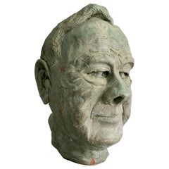 1980s Spanish Hand Sculpted Terracotta Ceramic Bust w/ Faux Bronze Patina