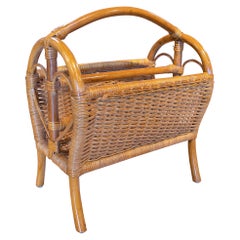 Vintage 1980s Spanish Hand Woven Bamboo Magazine Rack