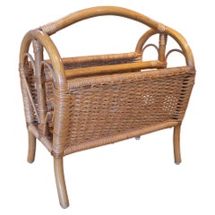 1980s Spanish Hand Woven Bamboo Magazine Rack