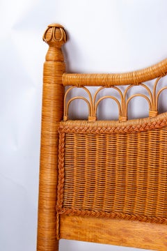 1980s Spanish Hand Woven Wicker Double Bed Headboard