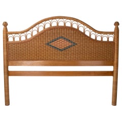 Vintage 1980s Spanish Hand Woven Wicker Double Bed Headboard