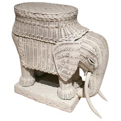 Retro 1980s Spanish Hand Woven Wicker Elephant Pedestal Table