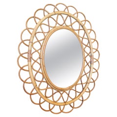 1980s Spanish Handcrafted Bamboo Oval Wall Mirrors