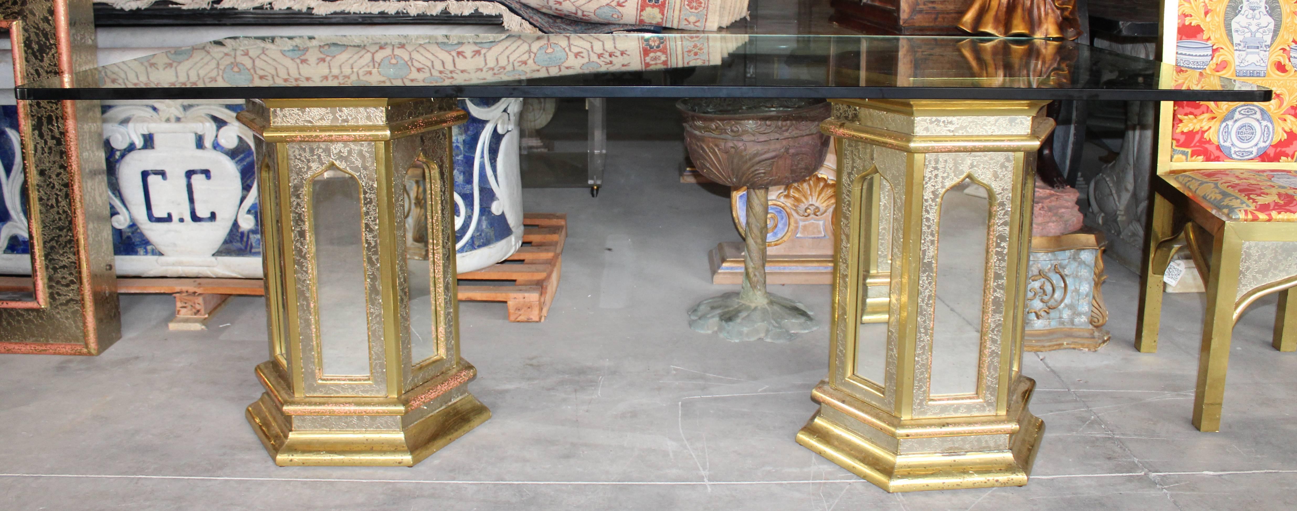 1980s Spanish Handcrafted Brass and Mirror Glass Table In Good Condition In Marbella, ES