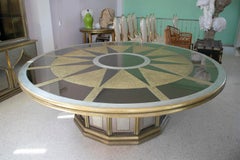1980s Spanish Handcrafted Bronze & Glass 10-Seater Round Table Signed "González"