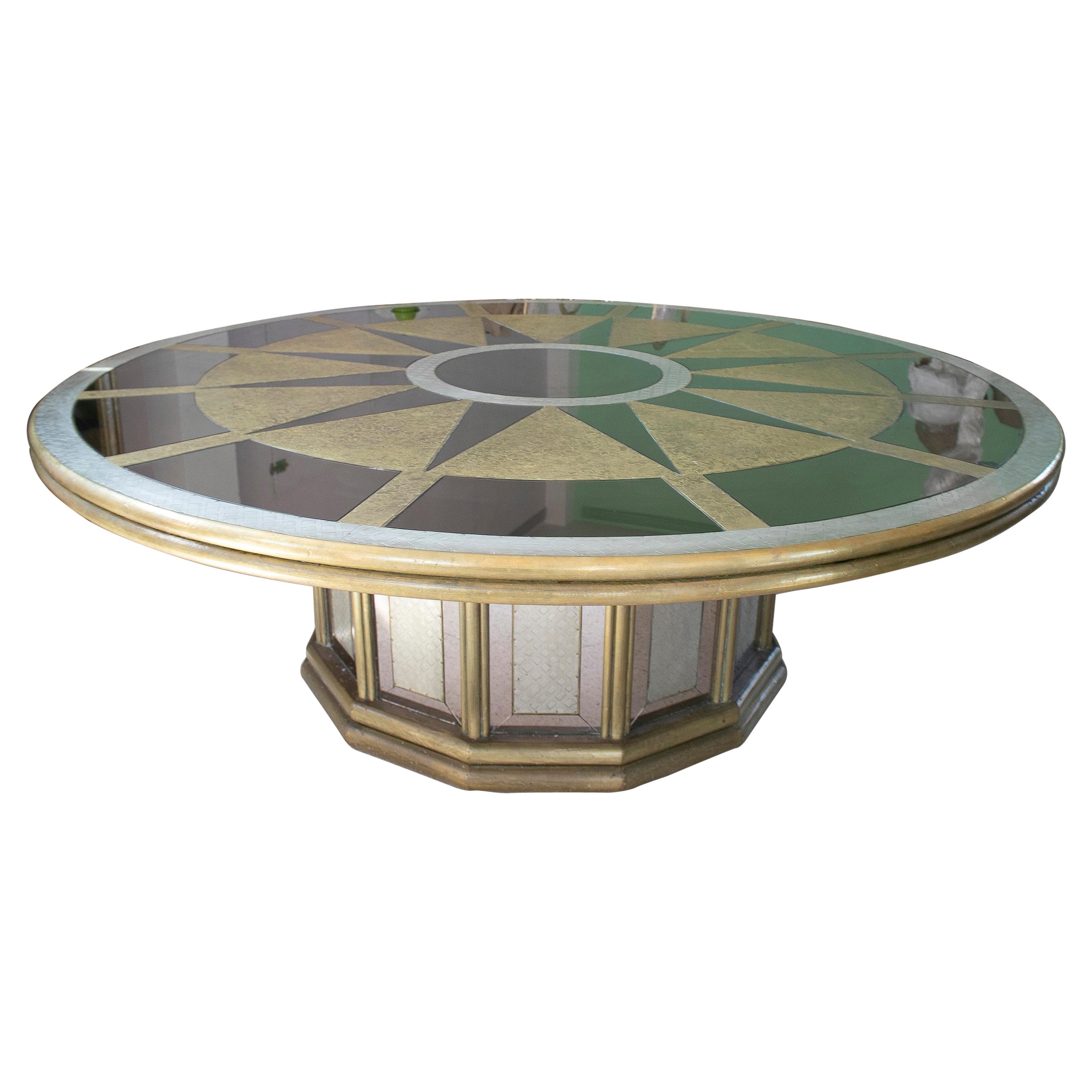 1980s Spanish Handcrafted Bronze & Glass 10-Seater Round Table Signed "González" For Sale