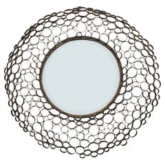 1980s Spanish Handcrafted Geometric Metal Circle Mirror