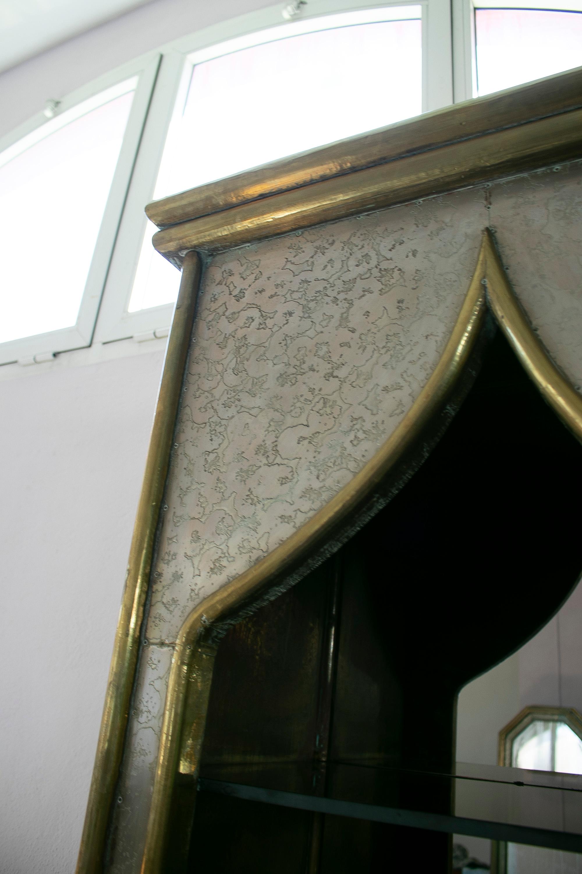 1980s Spanish Handcrafted Two-Tone Bronze Lined Cabinet Signed 