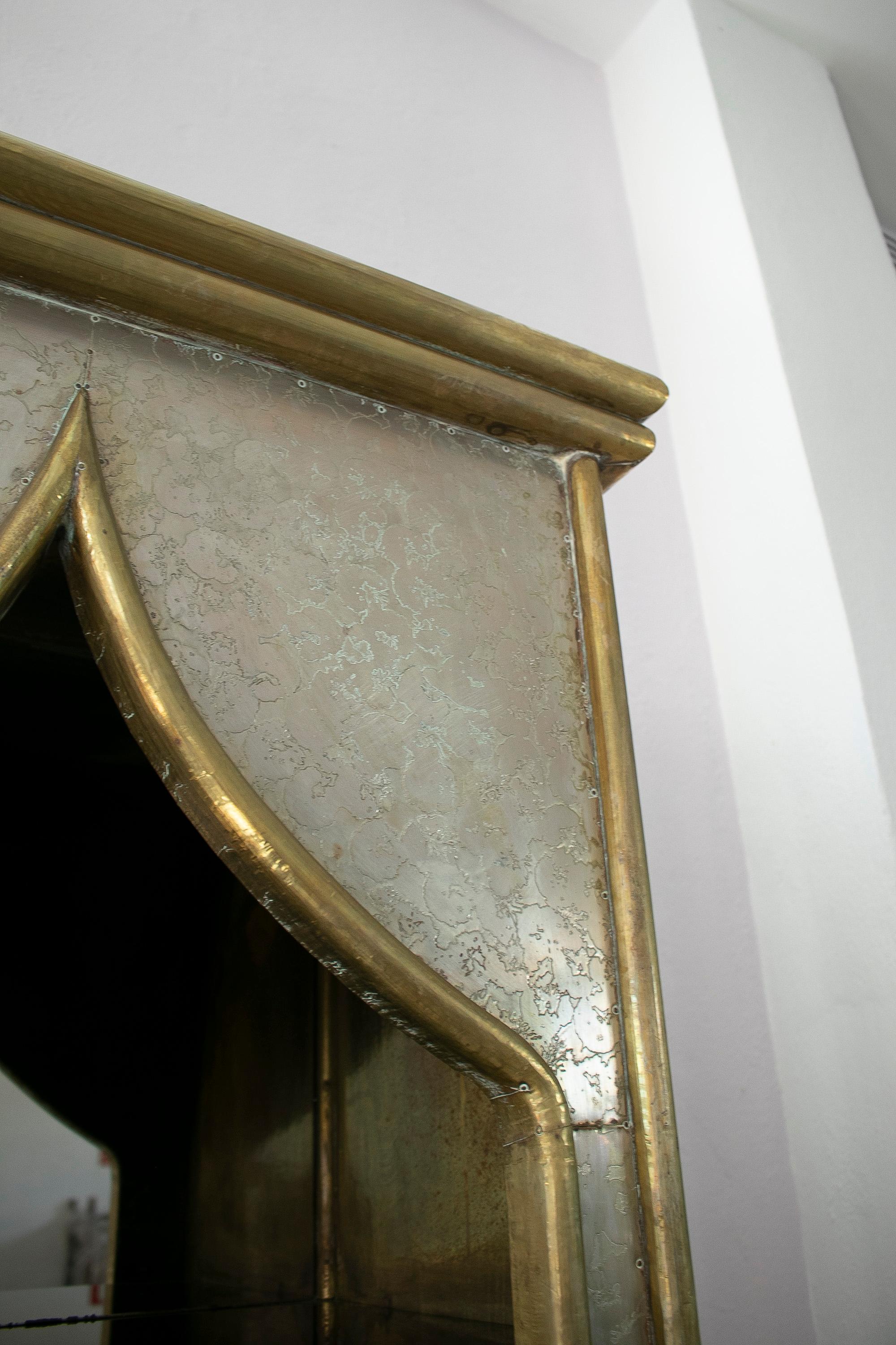 1980s Spanish Handcrafted Two-Tone Bronze Lined Cabinet Signed 