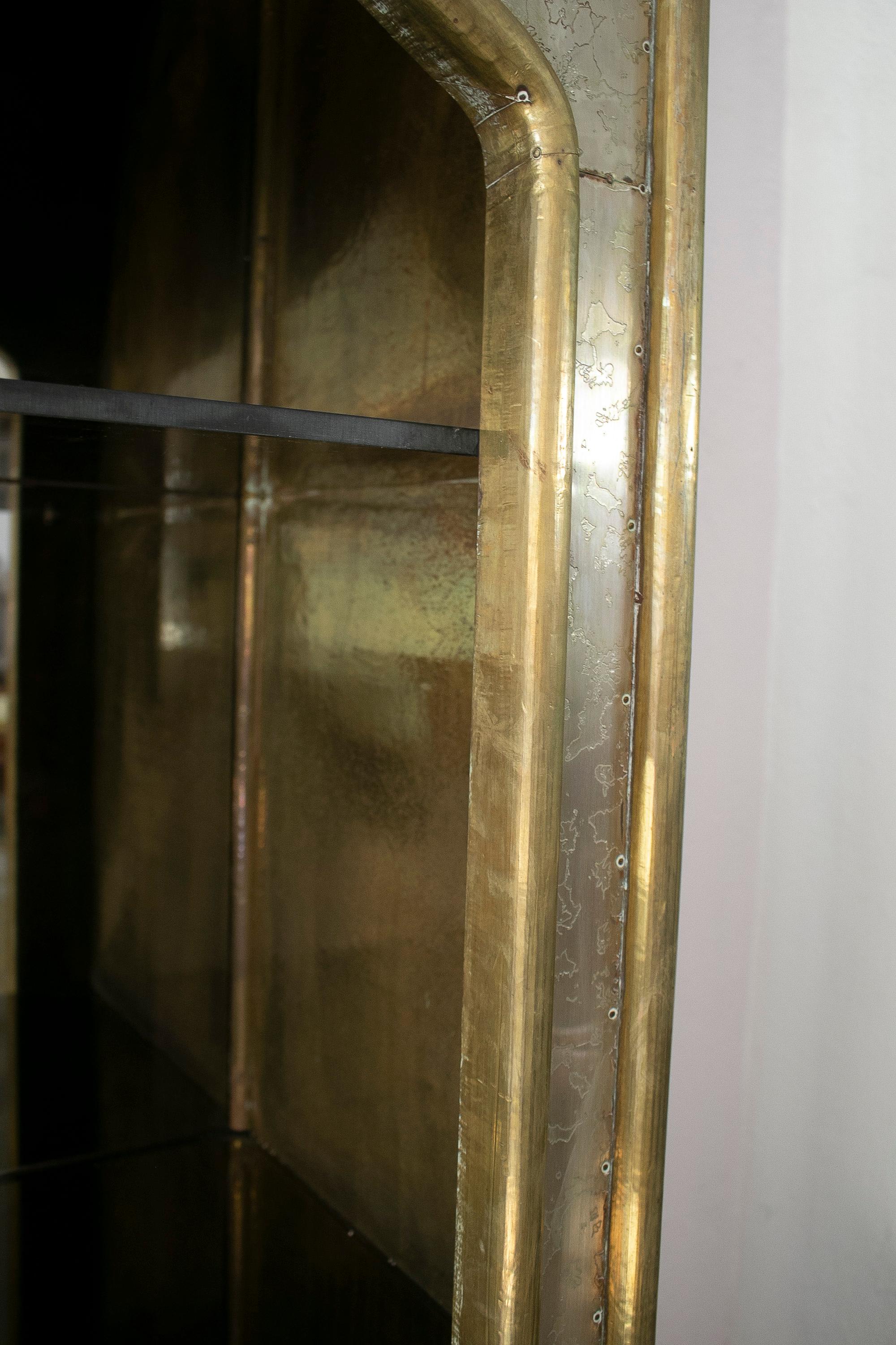 1980s Spanish Handcrafted Two-Tone Bronze Lined Cabinet Signed 