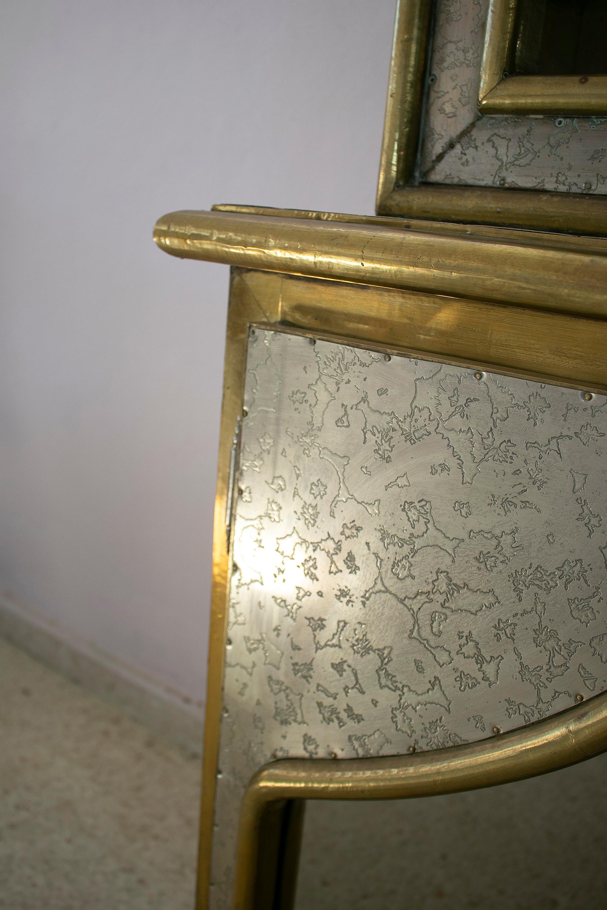 1980s Spanish Handcrafted Two-Tone Bronze Lined Cabinet Signed 